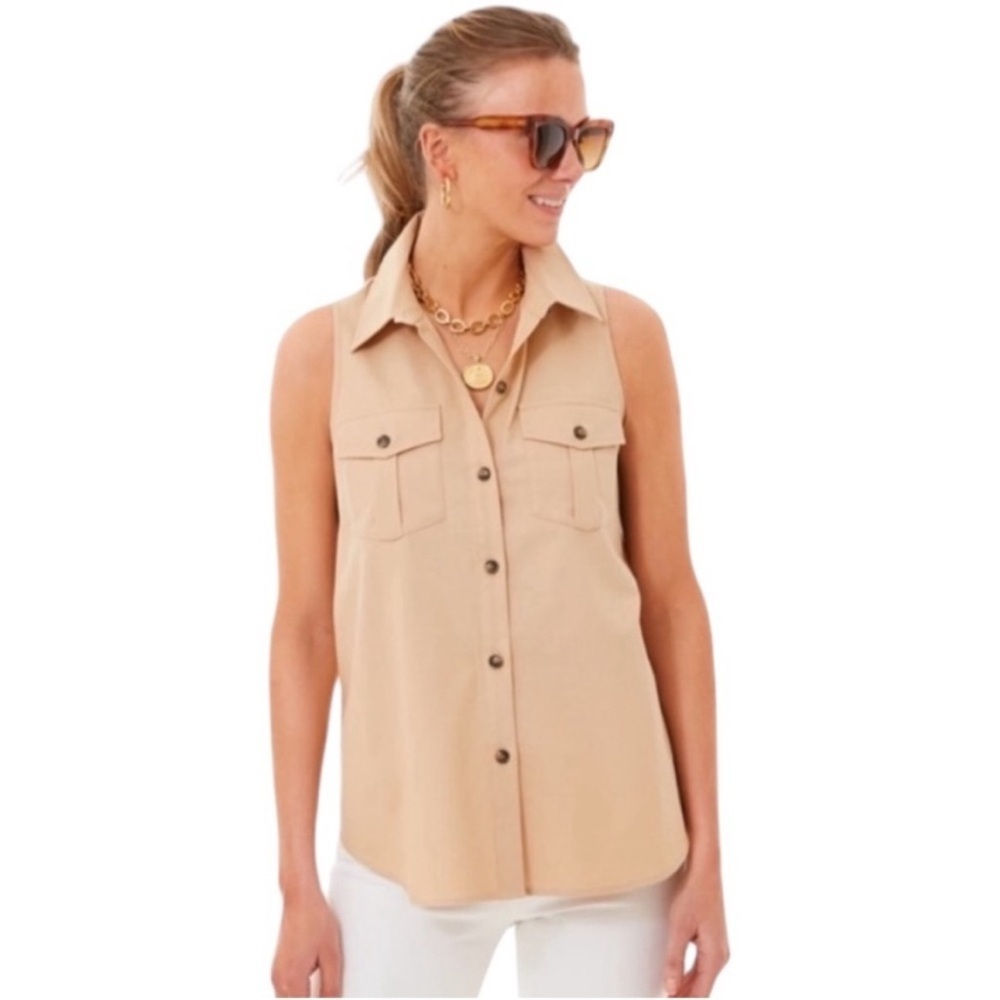 TUCKERNUCK steele sleeveless button down khaki western linen cotton size L